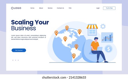 business scaling progress, startup performance, small business, target and expand, flat vector illustration template landing page