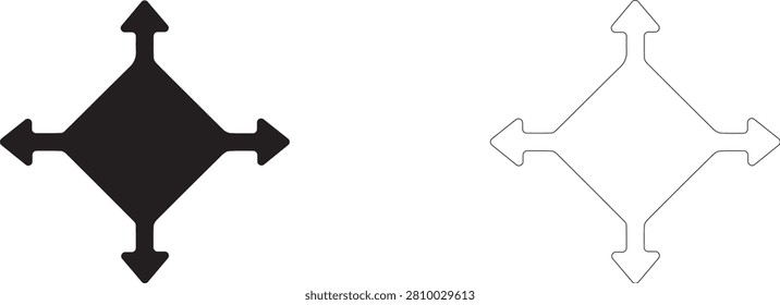 Business scaling vector icon filled and outline, multidirectional navigation and interface expansion.	
