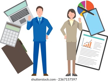 Business scene illustration of male and female office workers