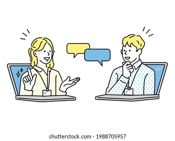 Business scene illustrations (explanations, marketing,) that can be used for presentations and meeting materials.  strategies, online 