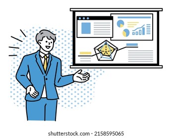 Business scene illustrations (explanations, marketing, meetings, strategies) that can be used for presentations and meeting materials.