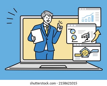 Business scene illustrations (explanations, marketing, meetings, strategies) that can be used for presentations and meeting materials.