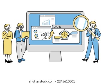 Business scene illustrations (explanations, marketing, meetings, strategies) that can be used for presentations and meeting materials.