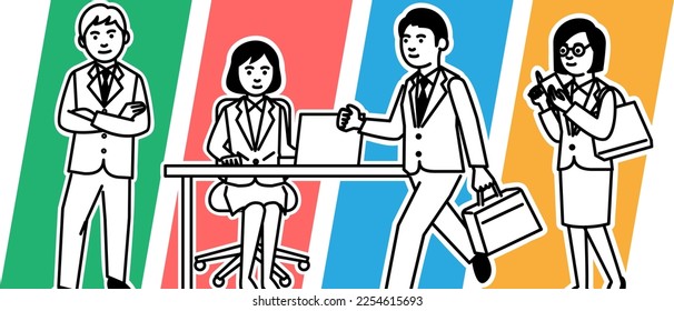 Business scene: Men and women of 4 people . Vector illustration.
Business scene: Men and women of 4 people . Vector illustration.