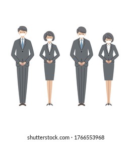 Business scene: men and women bowing with masks 2(fill)