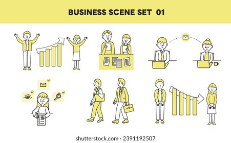 Business scene set illustration men and women