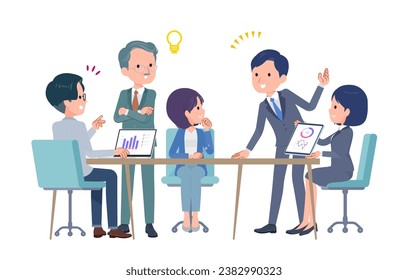 Un escenario de negocios donde muchas personas tienen una reunión. Buena impresión. Arte vectorial que es fácil de editar.