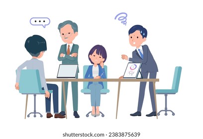 A business scene where multiple people have a meeting. bad impression. Vector art that is easy to edit.