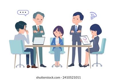 A business scene where multiple people have a meeting. Worry scene. Vector art that is easy to edit.