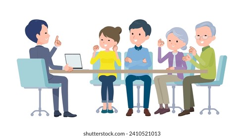 A business scene where you have a meeting with a couple and parents.Good impression.Vector art that is easy to edit.