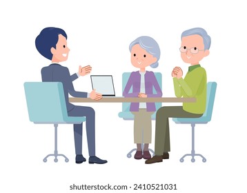 A business scene where you have a meeting with a old couple.Vector art that is easy to edit.