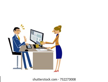 Business scene.Clip art.A woman carrying coffee in office.Clip art.