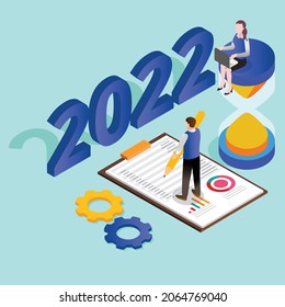 Business schedule 2022 3d isometric vector illustration concept for banner, website, landing page, ads, flyer template