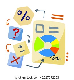 Business schedule. Funny infographic. Management and statistics. Cartoon Analytical concept. Drawing Documents and diagram