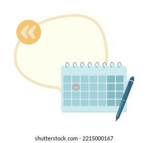 Business scheduling quote textbox with flat objects. Time management. Save important date. Speech bubble with editable cartoon illustration. Creative quotation isolated on white background