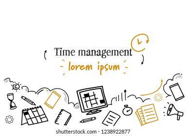 business scheduling time management concept sketch doodle horizontal isolated copy space