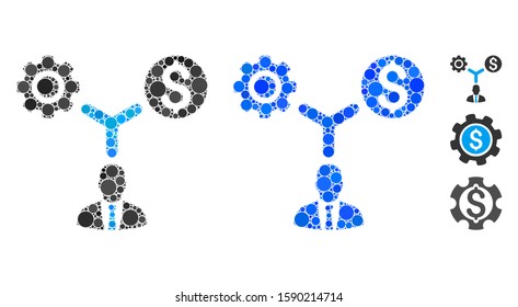 Business scheme composition of round dots in different sizes and color hues, based on business scheme icon. Vector round dots are composed into blue mosaic.