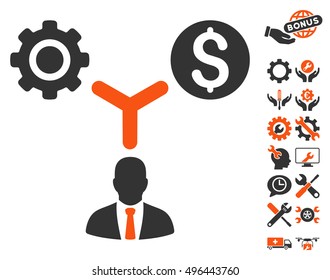 Business Scheme icon with bonus tools images. Vector illustration style is flat iconic bicolor symbols, orange and gray colors, white background.