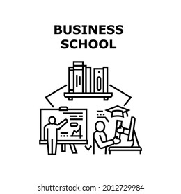 Concepto de icono del vector de la escuela de negocios. Proceso Educativo De La Escuela De Negocios Para Estudiantes Y Gerentes, Libros De Educación Literatura Para La Gestión Del Aprendizaje Y Trabajo Financiero Ilustración Negra