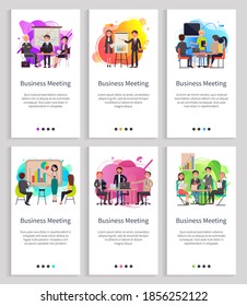 Business school vector, meeting conference of workers and partners of company, Presentation on board with charts and explanation of details. Website or web page template, landing page flat style
