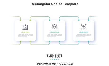 Business and science connection rectangular choice infographic chart design template. Innovation integration infochart with icons. Instructional graphics with 3 step sequence. Visual data presentation