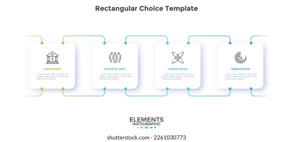 Business and science connection rectangular choice infographic chart design template. Innovation integration infochart with icons. Instructional graphics with 4 step sequence. Visual data presentation