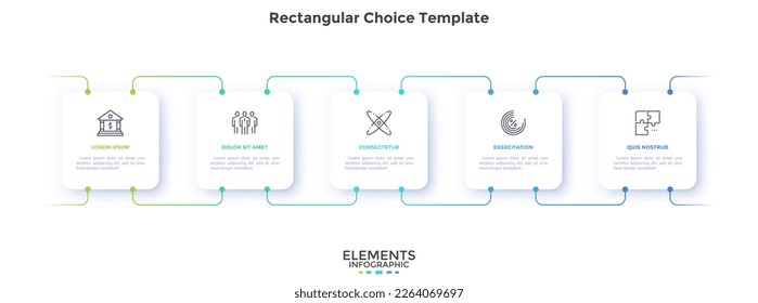 Business and science connection rectangular choice infographic chart design template. Innovation integration infochart with icons. Instructional graphics with 5 step sequence. Visual data presentation