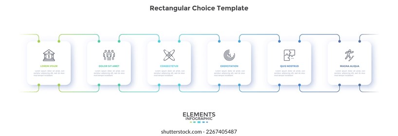 Business and science connection rectangular choice infographic chart design template. Innovation integration infochart with icons. Instructional graphics with 6 step sequence. Visual data presentation