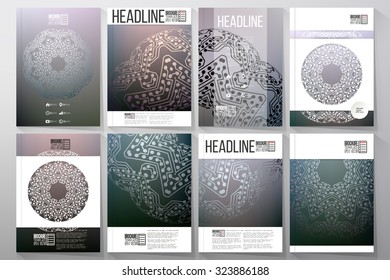 Business and scientific vector templates with abstract microchip background for brochures, flyers or reports.
