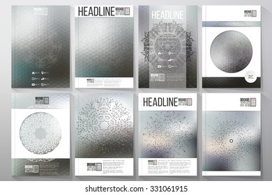 Business and scientific vector templates with molecular structure background for brochures, flyers or reports.