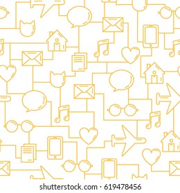 Business seamless pattern. communications. Communication between objects. Orange seamless pattern