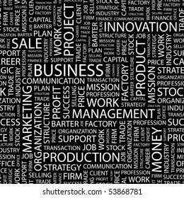 BUSINESS. Seamless vector background. Wordcloud illustration.