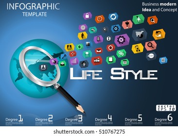 Business searching success for design modern Idea and Concept Vector illustration Infographic template with magnifier,Pencil,World map,icon.
