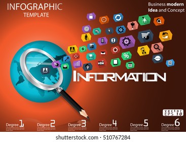 Business searching success for design modern Idea and Concept Vector illustration Infographic template with magnifier,Pencil,World map,icon.
