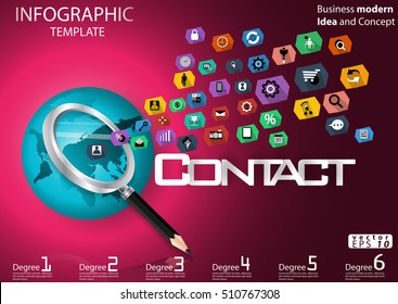 Business searching success for design modern Idea and Concept Vector illustration Infographic template with magnifier,Pencil,World map,icon.
