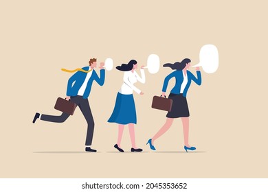 Business Secret, Corporate Communication Or Viral Advertising, Rumor Spread Or Colleague Gossip Confidential Information Concept, Business People Coworkers Whispering Gossip Secret To Team Members.