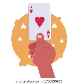 Business secret to success or Gambling vector concept: Hand holding an ace card