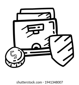 Business secure hand drawn icon design, outline black, doodle icon, vector icon