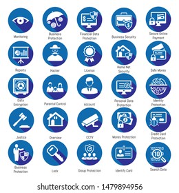 business security icon set in flat shadow 