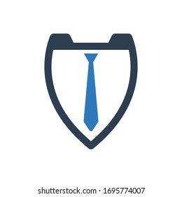 business security icon with tie vector - shield protection icon