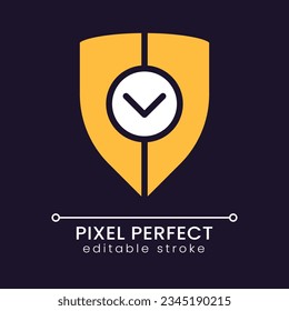 Business security pixel perfect RGB color icon for dark theme. Insurance policy. Protective shield. Simple filled line drawing on night mode background. Editable stroke. Poppins font used