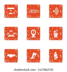 Business segment icons set. Grunge set of 9 business segment vector icons for web isolated on white background