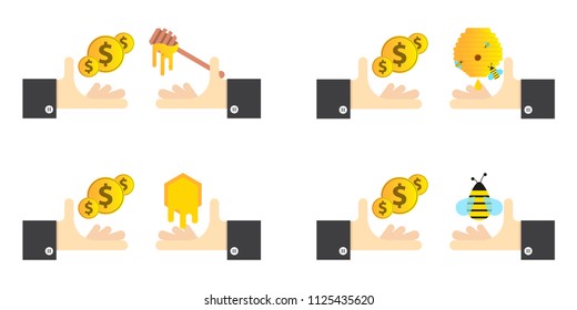 business of selling honey, money for sweet dessert,vector image, flat design