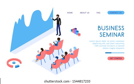 Business seminar illustration. Group of people. Vector, isometric. 