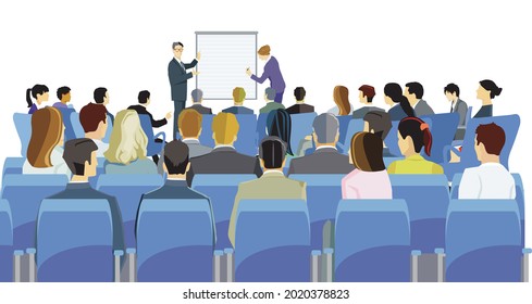 Business seminar, meeting discussion, illustration