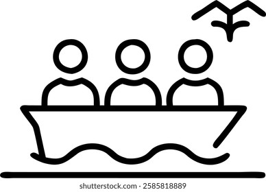 Business seminar on boat with scenic nature views and copy space concept as Business professionals attending a seminar on a boat with scenic nature views integrating learning with natural surroundings