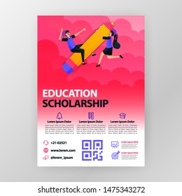 business seminar posters about learning and education scholarships with flat cartoon illustration. flyer business pamphlet brochure magazine cover design layout space for vector print template in A4
