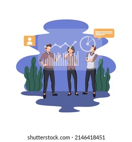 Business seminar speaker doing presentation and professional training about marketing, sales and e-commerce. Flat vector illustration of presentation conference and motivation for business audience