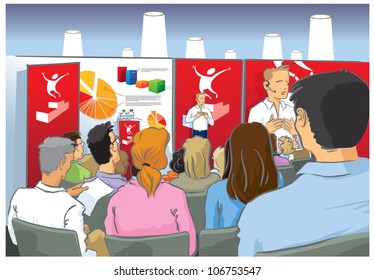 Business Seminar Vector illustration of business people attending a seminar presentation. Fully editable layers included for ease of use