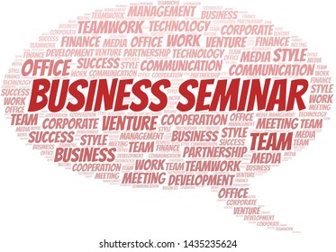 Business Seminar word cloud. Collage made with text only.